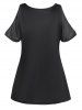 Heart Rose Print Cold Shoulder Tee -  