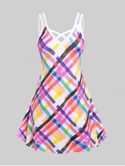 Plus Size Crisscross Colorful Stripe Sundress - MULTI - L | US 12