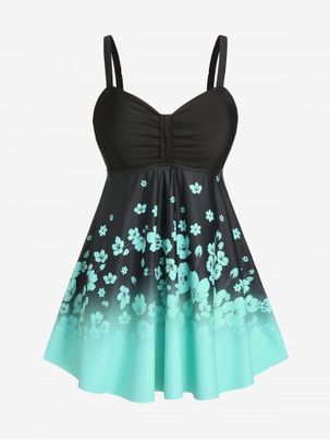 Plus Size Empire Waist Floral Print Swim Dress