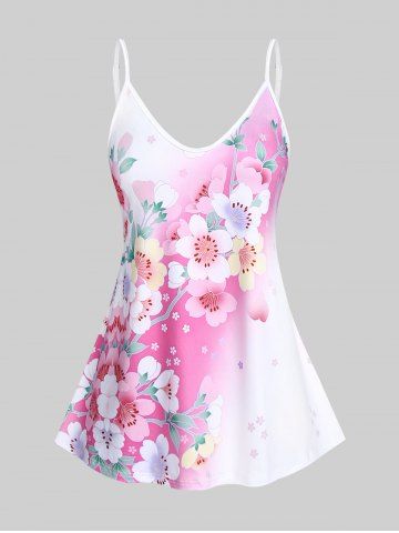 Plus Size Cottagecore Sakura Bloom Print Flowy Tank Top - WHITE - L