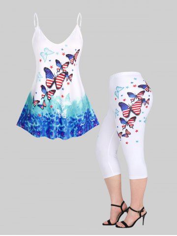 Patriotic American Flag Butterfly Print Plus Size Summer Outfit