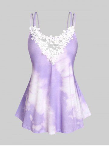 Plus Size Tie Dye Lace Panel Tank Top