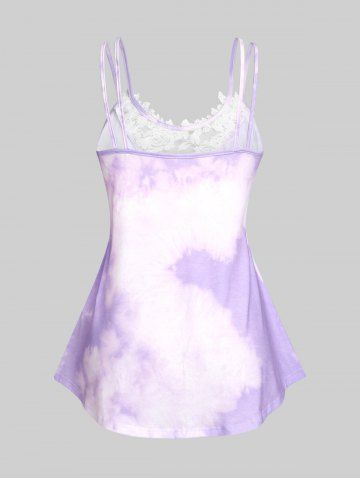 Plus Size Tie Dye Lace Panel Tank Top