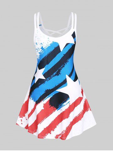 Plus Size Patriotic American Flag Print Crisscross Sundress