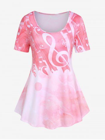 Plus Size Musical Note Printed Ombre Short Sleeves Tee - LIGHT PINK - M | US 10