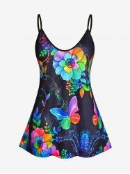 Plus Size Rainbow Floral Butterfly Print Cami Top -  