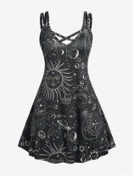 Plus Size Crisscross Sun Moon Print Dress -  