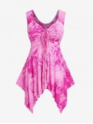 Plus Size Tie Dyed Lace Up Tank Top -  
