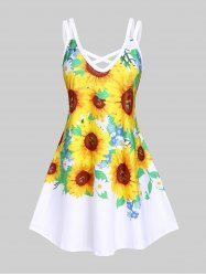 Plus Size Sunflower Print Crisscross Sundress -  