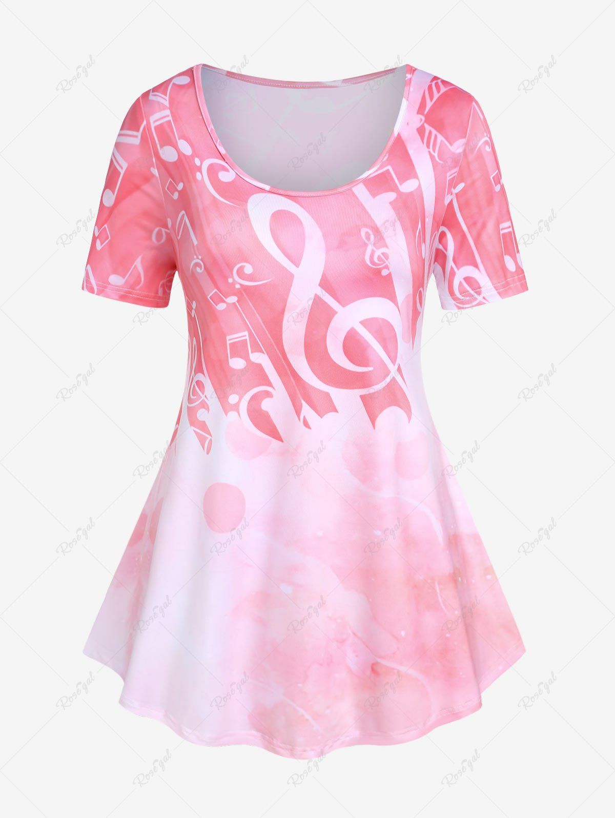 Store Plus Size Musical Note Printed Ombre Short Sleeves Tee  