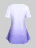 Plus Size Ombre Color Rose Print Tee -  