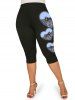 Plus Size High Rise Heart Print Bowknot Capri Leggings -  