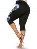 Plus Size High Rise Heart Print Bowknot Capri Leggings -  