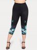 Plus Size Floral High Waisted Capri Leggings -  