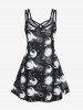 Plus Size Sun and Moon Printed Crisscross Sleeveless A Line Dress -  