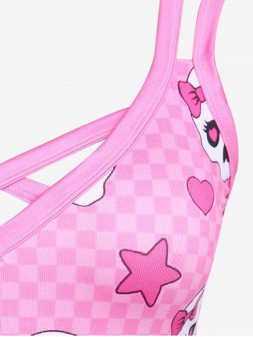 Plus Size Skulls Checkerboard Crisscross A Line Sleeveless Dress