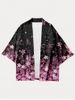 Kimono Couvert Grande Taille Côté Fendu à Fleurs Cadeau - Noir S