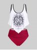 Plus Size Ruffled Overlay Sun Moon Print Tankini Swimsuit -  