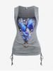 Plus Size Cinched Butterfly Print Twofer Tank Top -  