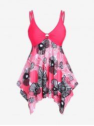Plus Size Floral Print Handkerchief Boyleg Modest Tankini Swimsuit -  