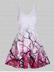Ombre Branch Print Lace Up Cami Dress -  