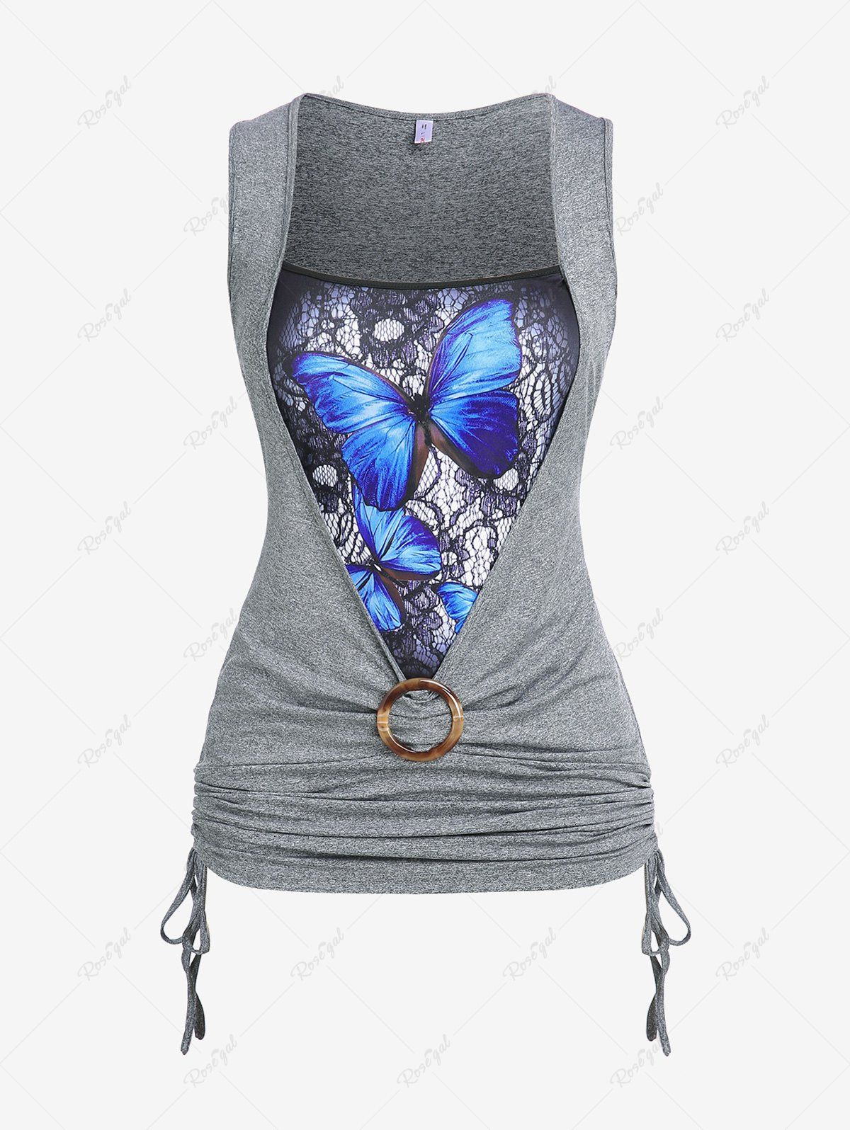 Sale Plus Size Cinched Butterfly Print Twofer Tank Top  