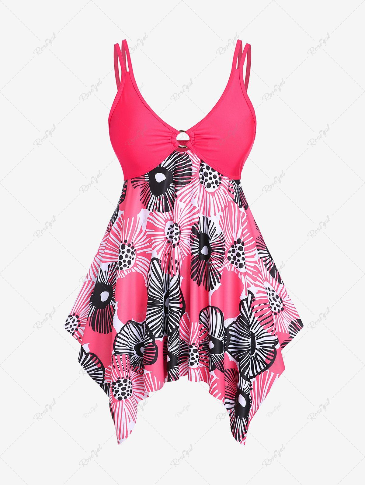 Trendy Plus Size Floral Print Handkerchief Boyleg Modest Tankini Swimsuit  
