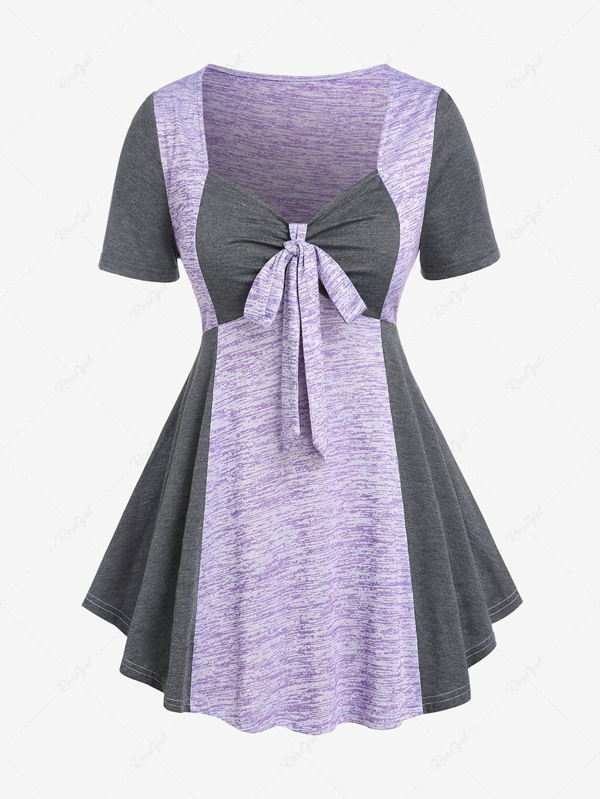 Buy Plus Size Sweetheart Neck Bowknot Colorblock Tee  