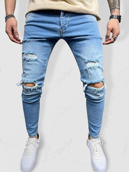 Shop Destroyed Frayed Casual Jeans  