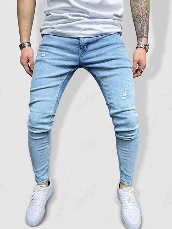Fashion Light Wash Ripped Detail Jeans  