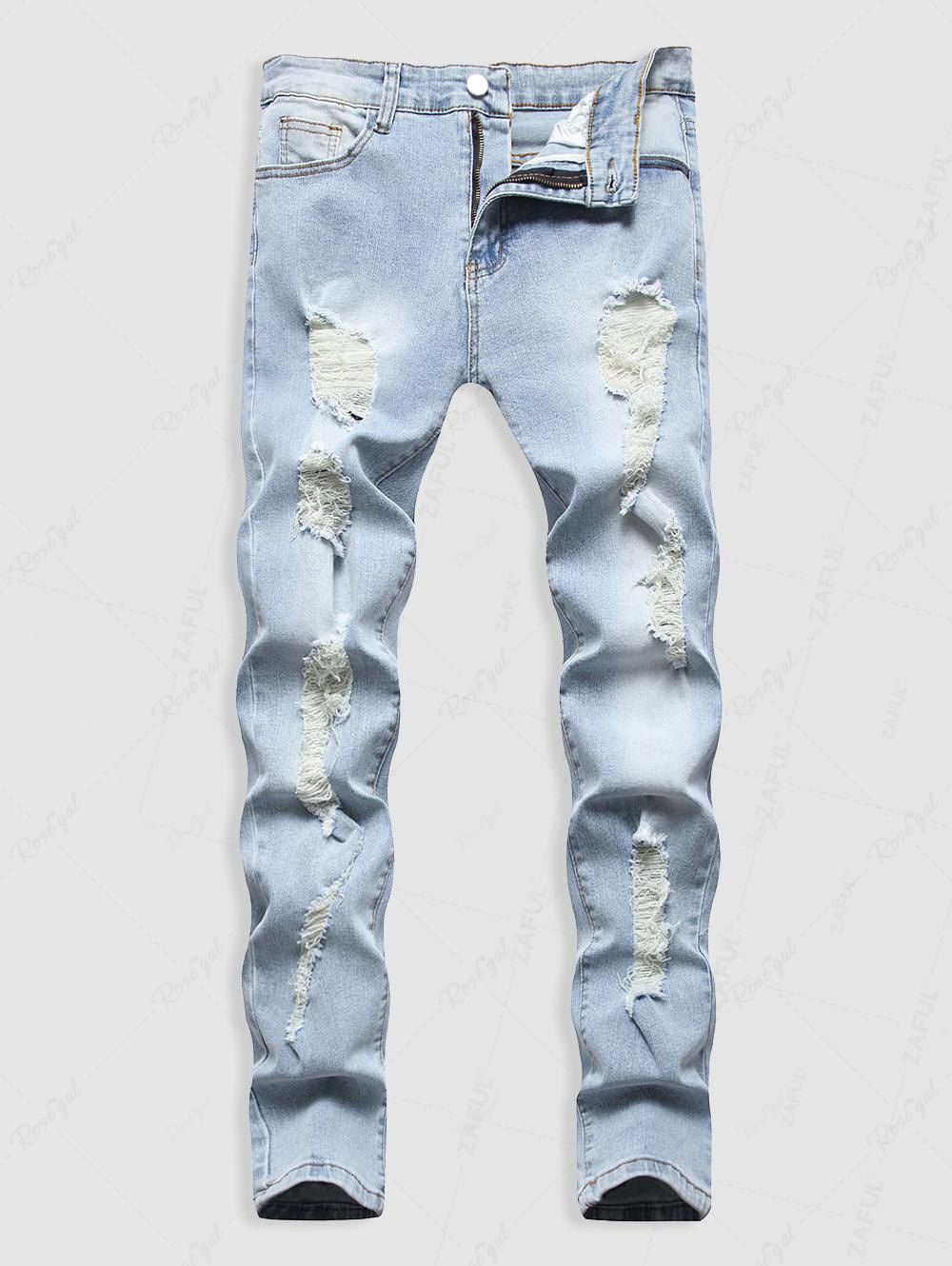 Fancy Distressed Frayed Zipper Fly Jeans  