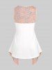 Lace Panel Asymmetric Twofer Tank Top and Ruched Capri Leggings Plus Size Summer Outfit -  
