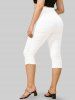 Lace Panel Asymmetric Twofer Tank Top and Ruched Capri Leggings Plus Size Summer Outfit -  