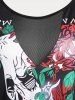 Mesh Panel Gothic Skulls Rose Graphic Tee and Leggings Plus Size Summer Outfit -  