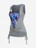 Plus Size Cinched Butterfly Print Twofer Tank Top -  
