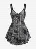 Débardeur Vintage à Imprimé Echarpe de Grande Taille à Lacets - Noir 4x | US 26-28