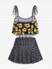 Plus Size Padded Sunflower Polka Dot Three Piece Tankini Swimsuit -  