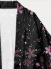 Kimono Couvert Grande Taille Côté Fendu à Fleurs Cadeau - Noir 5XL