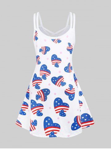 Plus Size Crisscross American Flag Patriotic A Line Sleeveless Dress