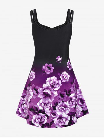 Plus Size Sleeveless Floral Print Crisscross Sundress