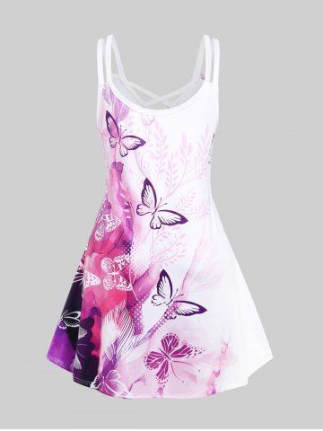 Plus Size Crisscross Butterfly Print Sundress