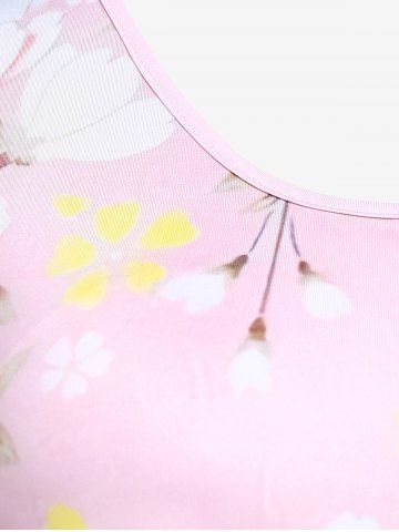 Plus Size Peach Blossom Print Ombre Color Tee