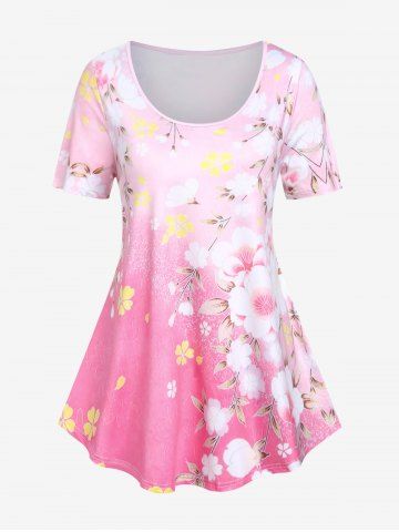 Plus Size Peach Blossom Print Ombre Color Tee