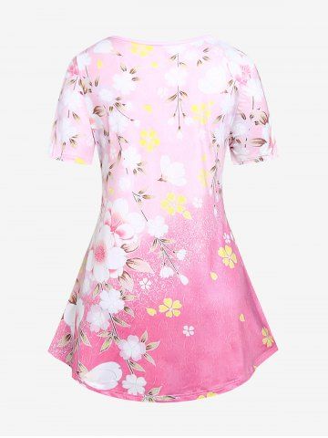 Plus Size Peach Blossom Print Ombre Color Tee