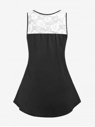 Plus Size Sunflower Butterfly Print Lace Panel Tank Top