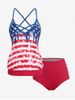 Plus Size Patriotic American Flag Print Crisscross High Waist Tankini Swimsuit -  