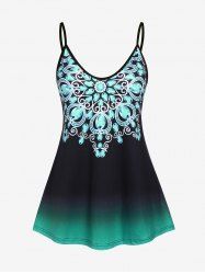 Plus Size Ombre Color Rhinestone Print Tank Top -  