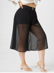Plus Size High Rise Chiffon Overlay Capri Culottes -  
