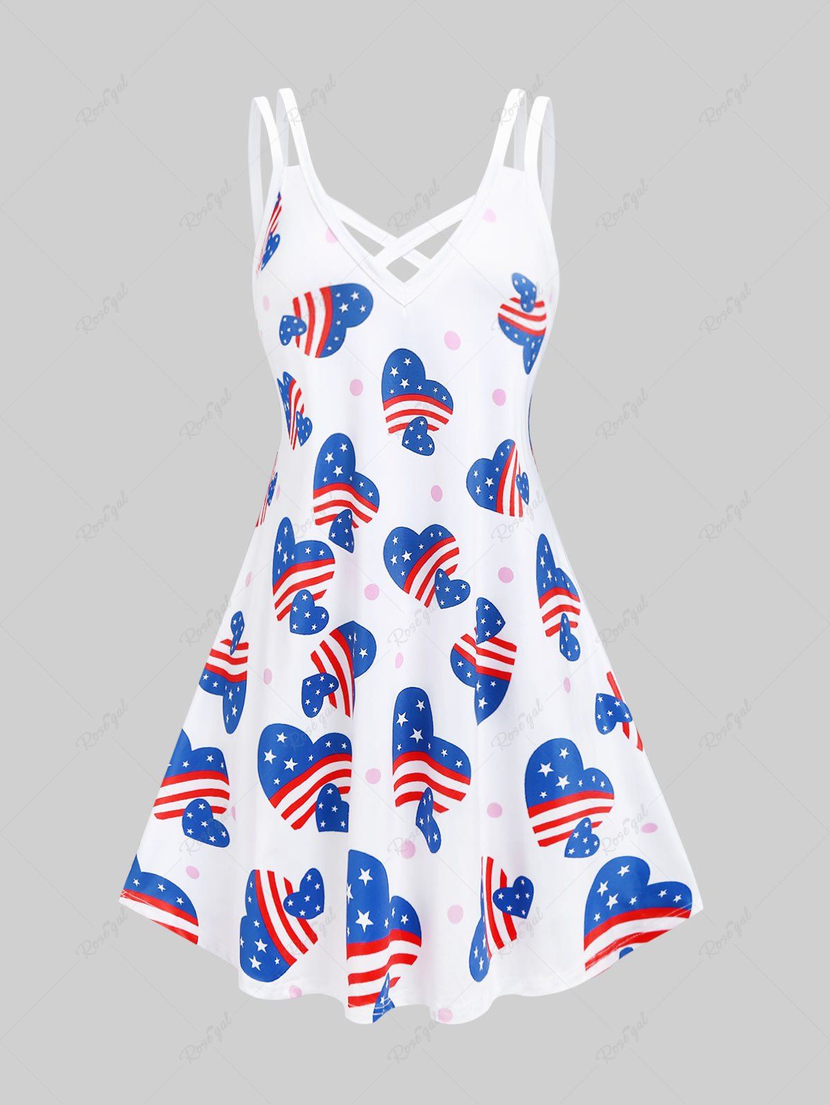 Chic Plus Size Crisscross American Flag Patriotic A Line Sleeveless Dress  