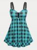 Plaid Backless Cami Tank Top and High Rise 3D Print Leggings Plus Size Summer Outfit -  
